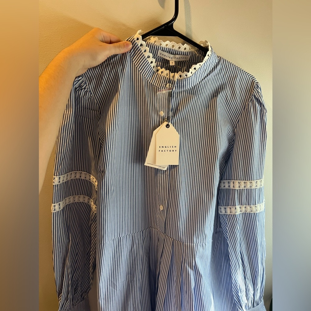 Vintage Blue striped pleated flowy dress